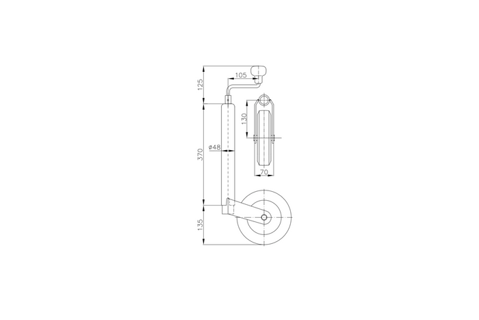Опорне колесо з затискачем WINTERHOFF ST48-200V+KLE48 150 кг 48 мм 505-725 мм