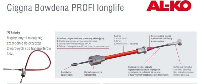 Трос гальма Трос Боудена AL-KO 247286 швидкої збірки 1130/1326 мм