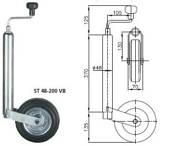 Опорне колесо WINTERHOFF ST48-200VB 150 кг 48 мм 505-725 мм
