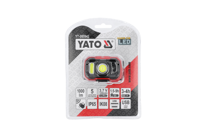 Світлодіодний налобний ліхтар YATO YT-085942 з датчиком руху 1000 лм