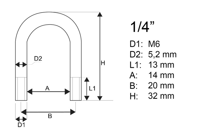 Оцинкований хомут типу B з гайками та шайбами M6 x 14 (1/4")